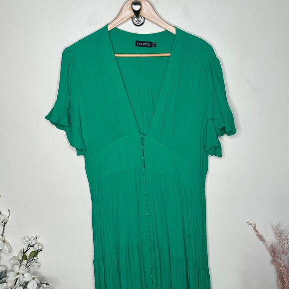 UNE PIECE Floaty Sleeve Button Front Maxi Dress Kelly Green Sz 16 {FF18} - Picture 2 of 7